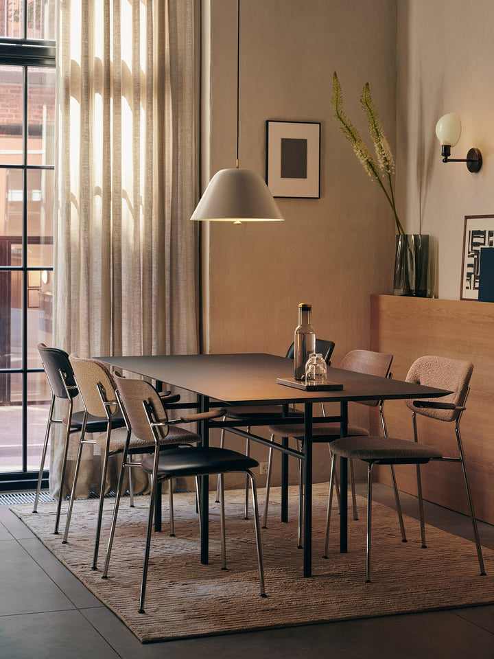 Co Dining Chair, upholstered seat with armrest, Chrome by Audo Copenhagen - Inspired by The Office Group's deep understanding of workplace requirements, the Co Chair embodies a perfect fusion of lightweight elegance and exceptional seating comfort. Additi