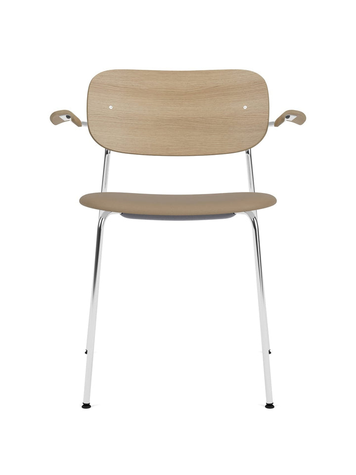 Co Dining Chair, upholstered seat with armrest, Chrome by Audo Copenhagen - Inspired by The Office Group's deep understanding of workplace requirements, the Co Chair embodies a perfect fusion of lightweight elegance and exceptional seating comfort. Additi