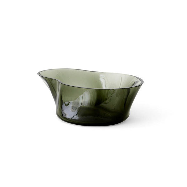 Audo CPH (ex MENU) Aer Bowl, Smoke by Audo Copenhagen - The undulating Aer Bowl in smoke glass brings sculptural appeal to surfaces—whether filled with treats or placed on a surface as a decorative object. Taking its cues from the spiraling movement of ai