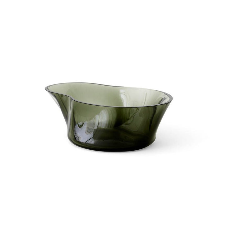 Audo CPH (ex MENU) Aer Bowl, Smoke by Audo Copenhagen - The undulating Aer Bowl in smoke glass brings sculptural appeal to surfaces—whether filled with treats or placed on a surface as a decorative object. Taking its cues from the spiraling movement of ai