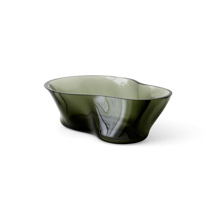 Audo CPH (ex MENU) Aer Bowl, Smoke by Audo Copenhagen - The undulating Aer Bowl in smoke glass brings sculptural appeal to surfaces—whether filled with treats or placed on a surface as a decorative object. Taking its cues from the spiraling movement of ai