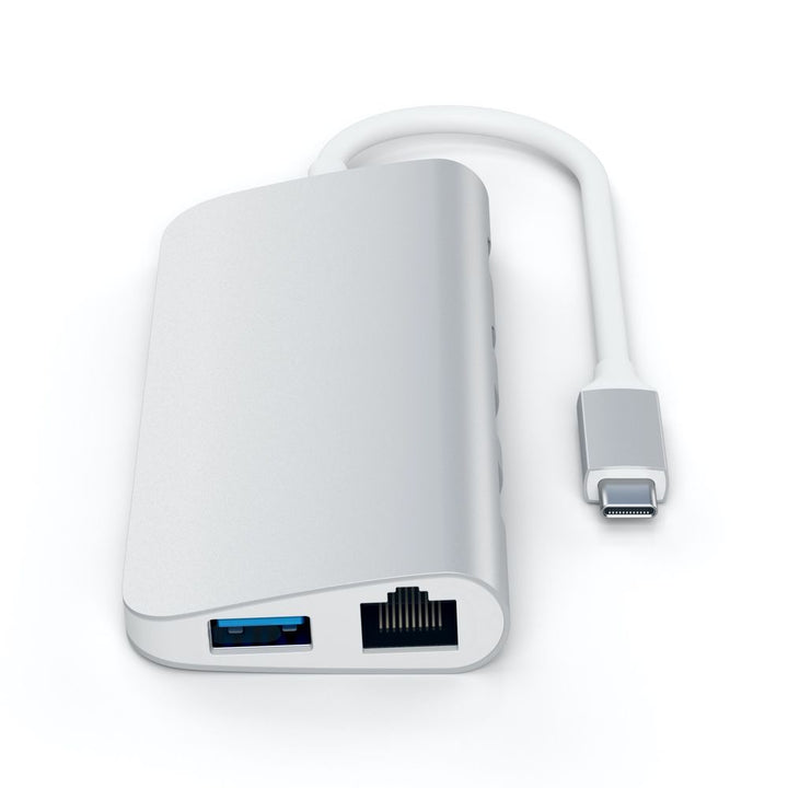 Satechi USB-C Multimedia Adapter 4K Ethernet Display-Port Introducing the Satechi Aluminium USB-C Multimedia Adapter with all your favourite legacy ports bundled into 1 sleek, aluminium adapter. Connect a laptop or desktop to a plethora of devices and per