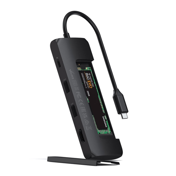 Satechi USB-C Hybrid Multiport Adapter with SSD Enclosure Level up your data storage at home or on-the-go using the Satechi USB-C Hybrid Multiport Adapter. Combining the convenience of an external drive and USB-C hub, the USB-C Hybrid Multiport Adapter fe
