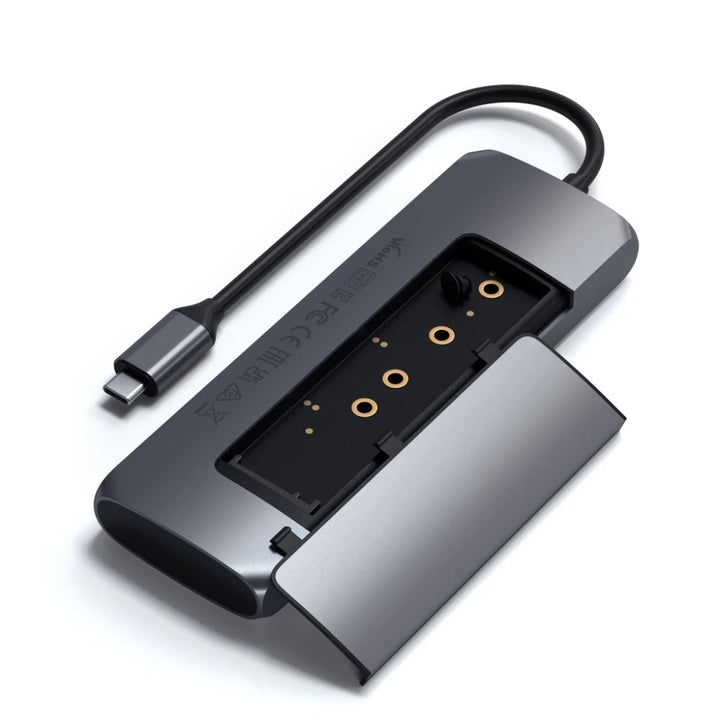 Satechi USB-C Hybrid Multiport Adapter with SSD Enclosure Level up your data storage at home or on-the-go using the Satechi USB-C Hybrid Multiport Adapter. Combining the convenience of an external drive and USB-C hub, the USB-C Hybrid Multiport Adapter fe
