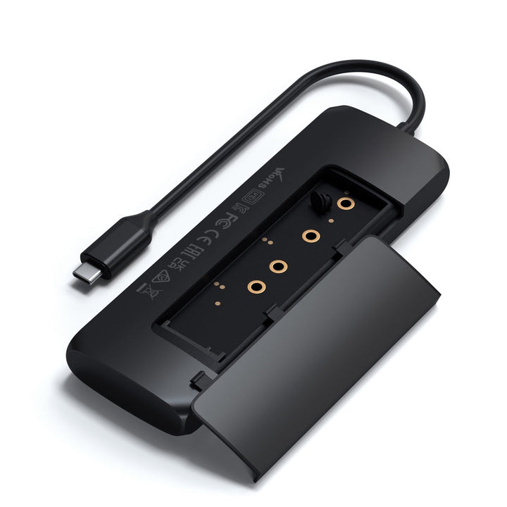 Satechi USB-C Hybrid Multiport Adapter with SSD Enclosure Level up your data storage at home or on-the-go using the Satechi USB-C Hybrid Multiport Adapter. Combining the convenience of an external drive and USB-C hub, the USB-C Hybrid Multiport Adapter fe