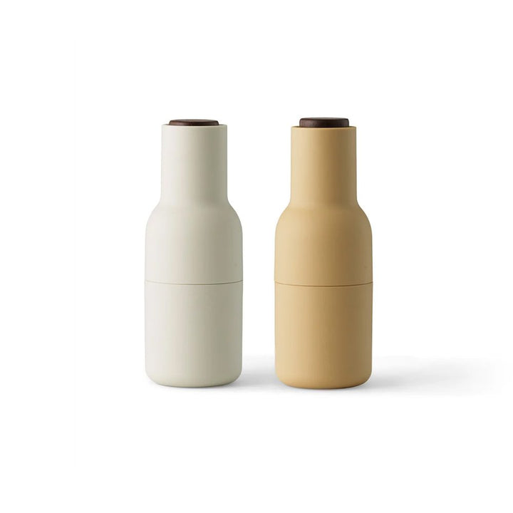 AUDO CPH (ex MENU) Salt and Pepper Bottle Grinder Set, Barley w/ Walnut Lid by Audo Copenhagen - MENU Bottle Grinders have a rounded base that fits perfectly into your hand and a tactile rubber surface that is easy to grip and clean. The grinders have a p