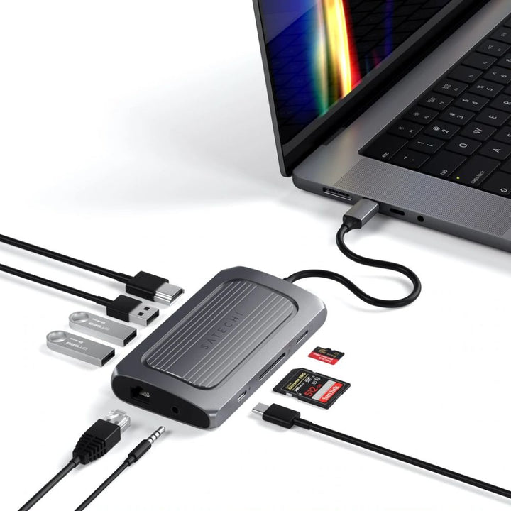 Satechi USB4 Multiport Adapter with 8K HDMI (Space Grey) Maximise your workspace efficiency with the Satechi USB4 Multiport Adapter with 8K HDMI. Featuring next-gen USB4 protocols for better bandwidth management and data transfer, stunning 8K HDMI display