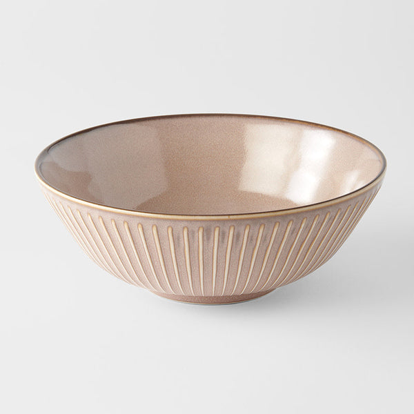 Bowl 21cm Lotus Sendan Glaze in a warm earthy tone, showcasing Mino ware craftsmanship and ribbed design.