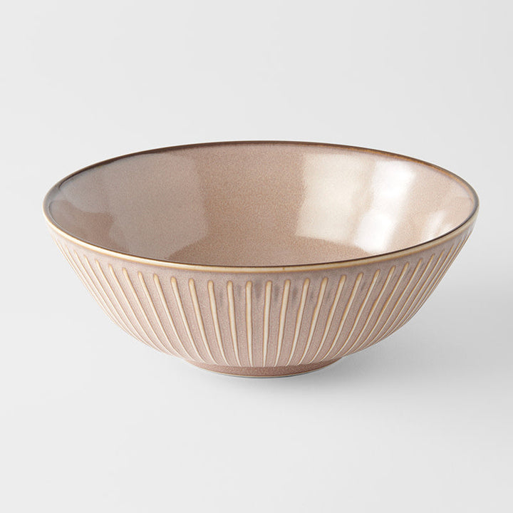 Bowl 21cm Lotus Sendan Glaze in a warm earthy tone, showcasing Mino ware craftsmanship and ribbed design.
