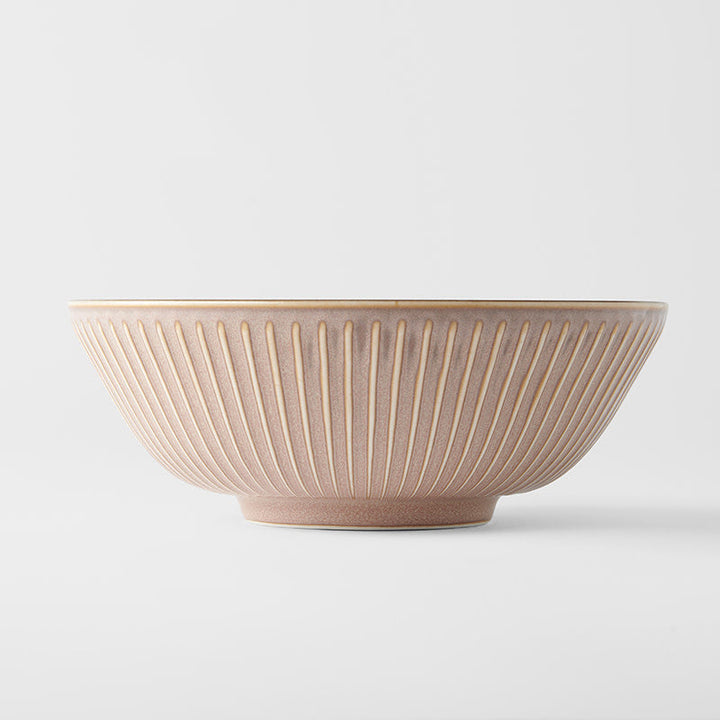 21cm lotus bowl in soft cherry blossom glaze with ribbed design, showcasing Mino ware craftsmanship.