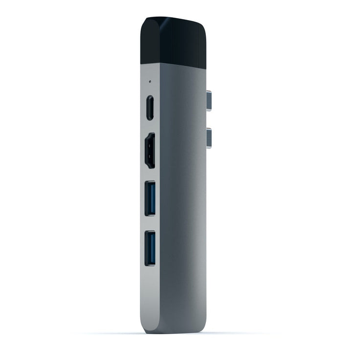 Satechi USB-C Pro Hub w/ Ethernet & 4K HDMI Passthrough charging with USB Type-C port USB-C Power Delivery (up to 87W) Gigabit Ethernet port (Supports 10/100/1000Mbps) 4K HDMI Video Output Micro SD card port 2x USB 3.0 ports USB-C up to 10 Gbps, USB 3.0 u