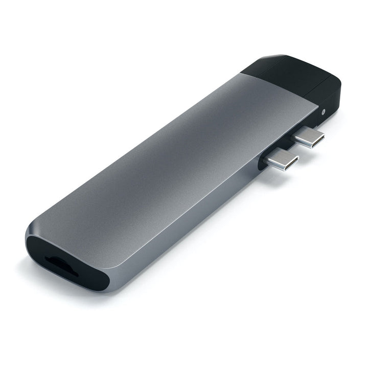 Satechi USB-C Pro Hub w/ Ethernet & 4K HDMI Passthrough charging with USB Type-C port USB-C Power Delivery (up to 87W) Gigabit Ethernet port (Supports 10/100/1000Mbps) 4K HDMI Video Output Micro SD card port 2x USB 3.0 ports USB-C up to 10 Gbps, USB 3.0 u