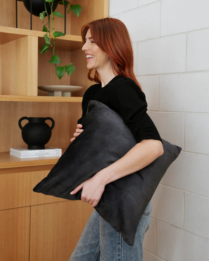 Ava Coal Cushion - Soft Velvet Elegance Discover Ava Coal’s luxurious, velvet-like texture in rich dark grey. Perfect for elevating your decor with style.