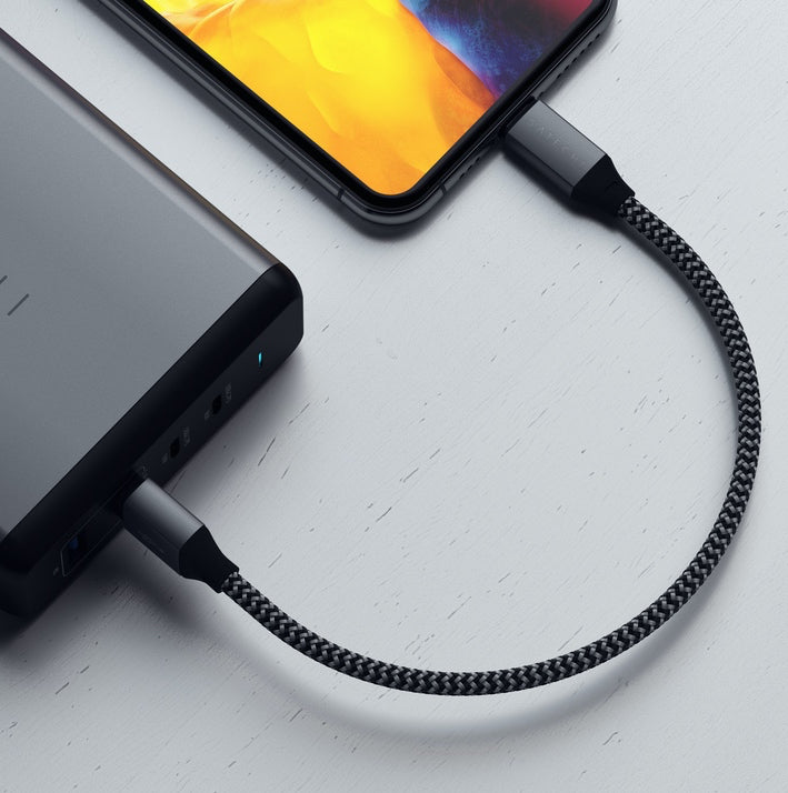Satechi USB-A to Lightning Cable (25 cm) Power your Apple Lightning devices with the Satechi USB-A Lightning Cable, featuring a shorter 25 cm cable design and Apple MFi certification for peace of mind when charging. The USB-A Lightning Cable pairs perfect