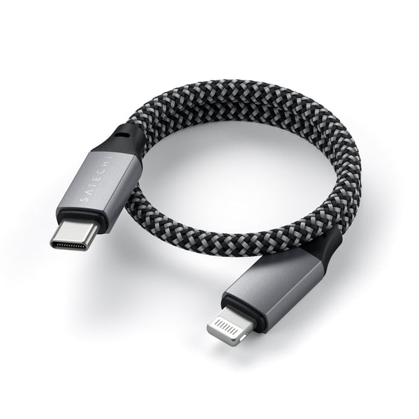 Satechi USB-C to Lightning Short Cable 25cm (Space Grey) Power your Apple Lightning devices with the Satechi USB-C to Lightning Charging Cable, featuring a reversible USB-C connector, shorter cable design, and Apple MFi certification for ease of mind when