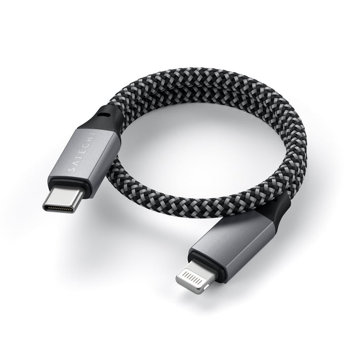 Satechi USB-C to Lightning Short Cable 25cm (Space Grey) Power your Apple Lightning devices with the Satechi USB-C to Lightning Charging Cable, featuring a reversible USB-C connector, shorter cable design, and Apple MFi certification for ease of mind when