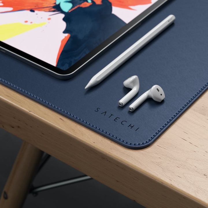 Satechi Eco Leather Deskmate Protect your desk space in style with the Satechi Eco-Leather Deskmate. Crafted from quality Polyurethane (PU) leather, the Desk Mat can be used as a mouse pad, writing surface, food mat and more, while complementing a variety