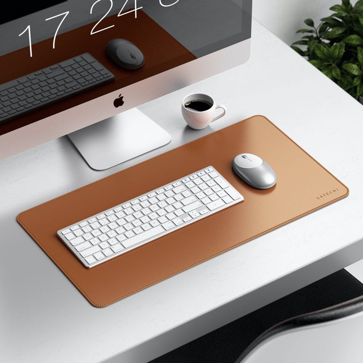 Satechi Eco Leather Deskmate Protect your desk space in style with the Satechi Eco-Leather Deskmate. Crafted from quality Polyurethane (PU) leather, the Desk Mat can be used as a mouse pad, writing surface, food mat and more, while complementing a variety