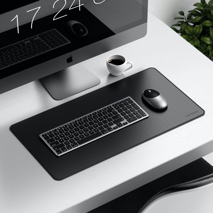 Satechi Eco Leather Deskmate Protect your desk space in style with the Satechi Eco-Leather Deskmate. Crafted from quality Polyurethane (PU) leather, the Desk Mat can be used as a mouse pad, writing surface, food mat and more, while complementing a variety