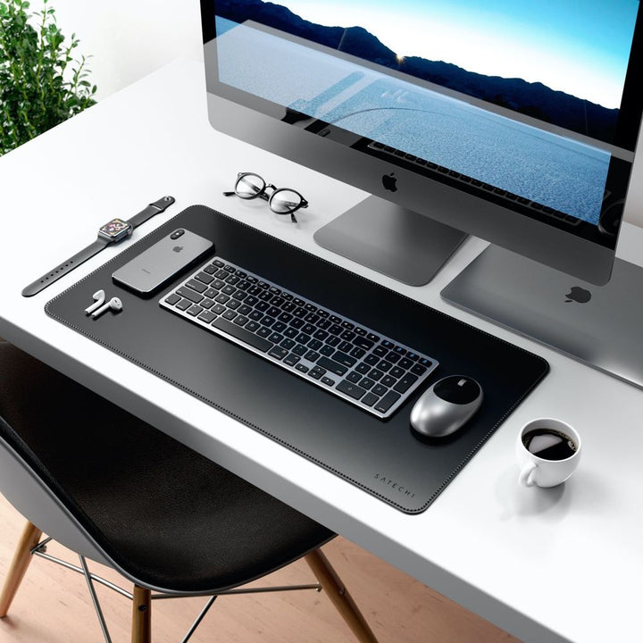 Satechi Eco Leather Deskmate Protect your desk space in style with the Satechi Eco-Leather Deskmate. Crafted from quality Polyurethane (PU) leather, the Desk Mat can be used as a mouse pad, writing surface, food mat and more, while complementing a variety