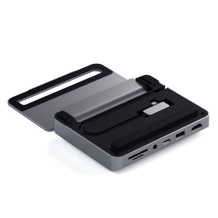 Satechi Aluminium Stand Hub For iPad Pro & Selected Tablets (Space Grey) Push the boundaries of a traditional setup with the Satechi Aluminium Stand & Hub for iPad Pro & selected tablets, combining all the capabilities of a desktop with the convenience of