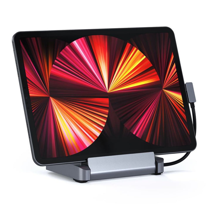 Satechi Aluminium Stand Hub For iPad Pro & Selected Tablets (Space Grey) Push the boundaries of a traditional setup with the Satechi Aluminium Stand & Hub for iPad Pro & selected tablets, combining all the capabilities of a desktop with the convenience of