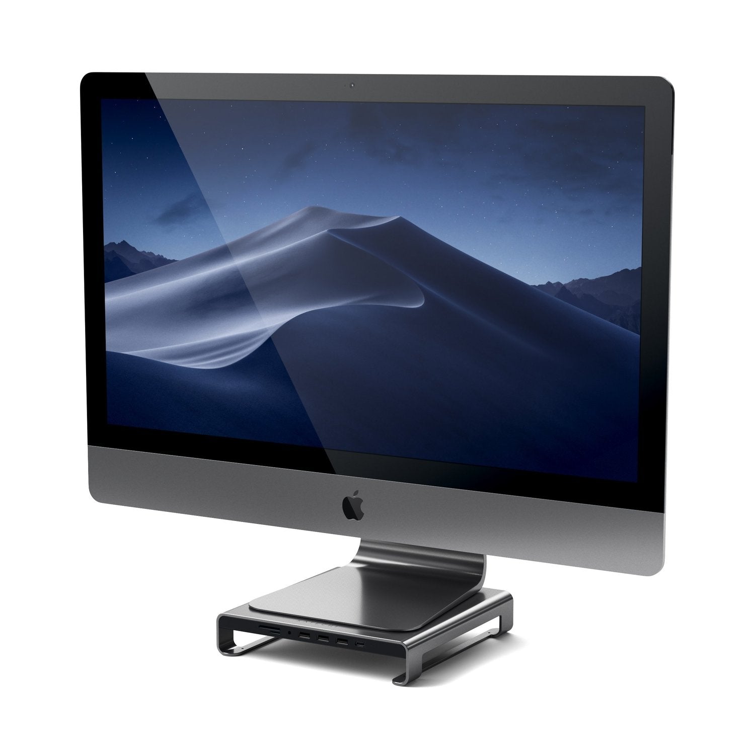 Satechi USB-C Aluminium Monitor Stand Hub for iMac (Space Grey) The Satechi Type-C Aluminium Monitor Stand Hub for iMac is your perfect 2-in-1 solution to enhance and elevate your desk space. Featuring built-in USB 3.0 ports, USB-C data port, micro/SD car