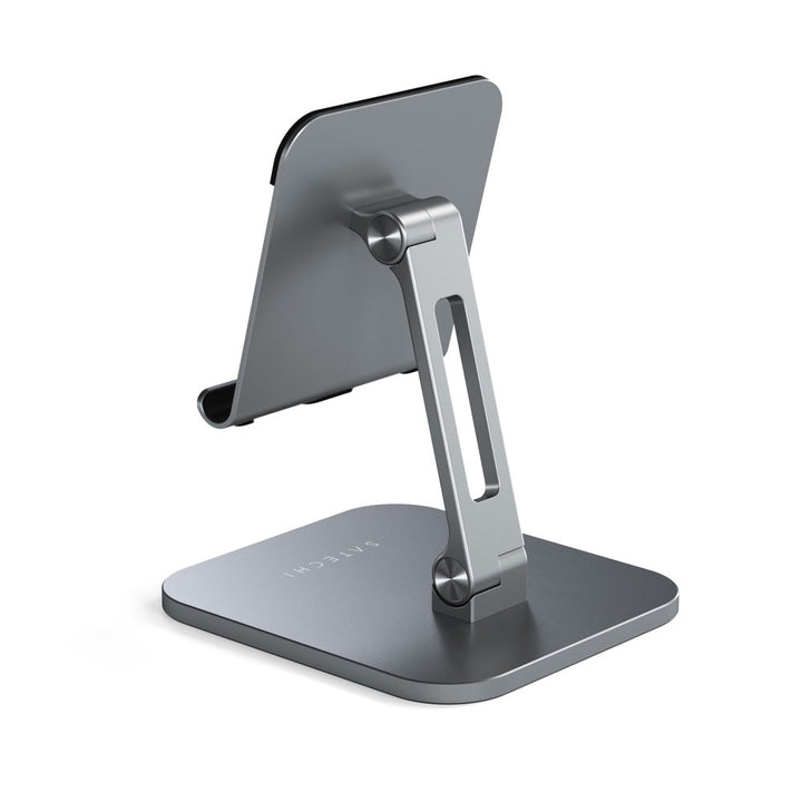 Satechi Aluminum Desktop Stand for iPad Pro (Space Grey) Elevate your iPad to a multi-purpose station with the Satechi Aluminium Desktop Stand for iPad. Equipped with adjustable mount and base hinges with a foldable design, the Desktop Stand easily create