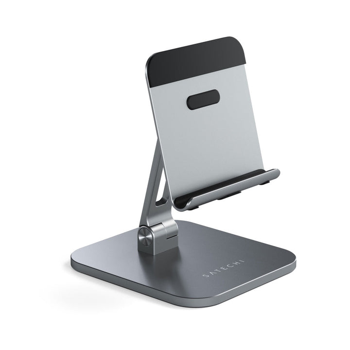 Satechi Aluminum Desktop Stand for iPad Pro (Space Grey) Elevate your iPad to a multi-purpose station with the Satechi Aluminium Desktop Stand for iPad. Equipped with adjustable mount and base hinges with a foldable design, the Desktop Stand easily create