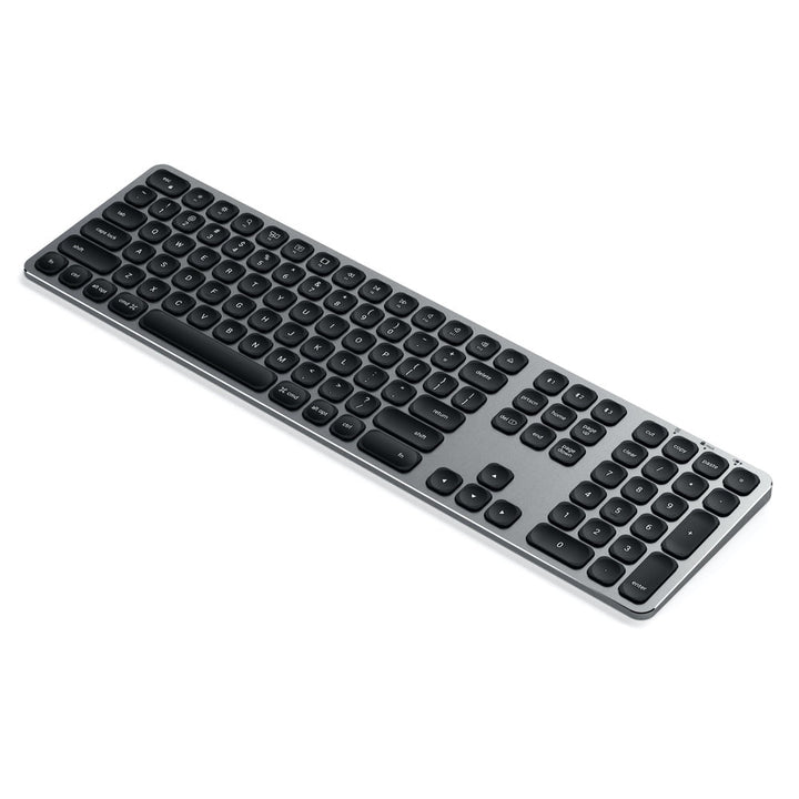 Satechi Aluminium Bluetooth Keyboard Featuring enhanced scissor-switch keys and an extended keyboard layout, the Satechi Aluminum Bluetooth Wireless Keyboard is a perfect solution for your modern setup. Use the keyboard's designated keys to easily assign