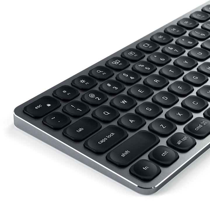 Satechi Aluminium Bluetooth Keyboard Featuring enhanced scissor-switch keys and an extended keyboard layout, the Satechi Aluminum Bluetooth Wireless Keyboard is a perfect solution for your modern setup. Use the keyboard's designated keys to easily assign