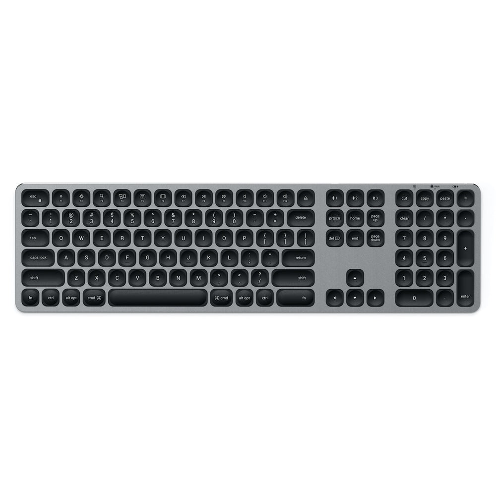 Satechi Aluminium Bluetooth Keyboard Featuring enhanced scissor-switch keys and an extended keyboard layout, the Satechi Aluminum Bluetooth Wireless Keyboard is a perfect solution for your modern setup. Use the keyboard's designated keys to easily assign