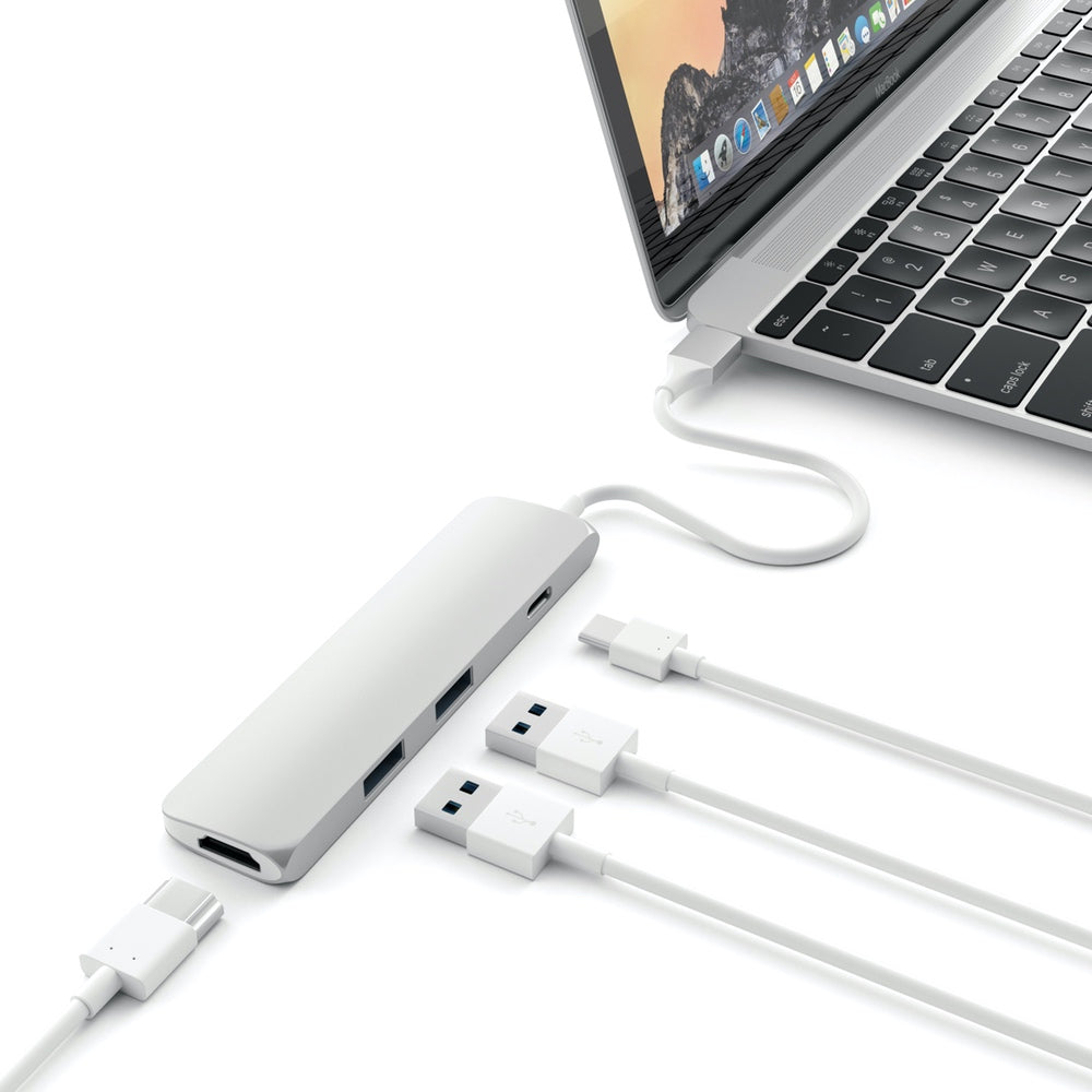 Satechi Slim USB-C Multiport Adapter (V1) The Satechi Slim USB-C Multiport Adapter 4K adds a plethora of connections to your laptop or desktop, just by using one USB-C port. Add 4K HDMI (up to 60Hz), pass-through charging, and two USB Type-A ports to your