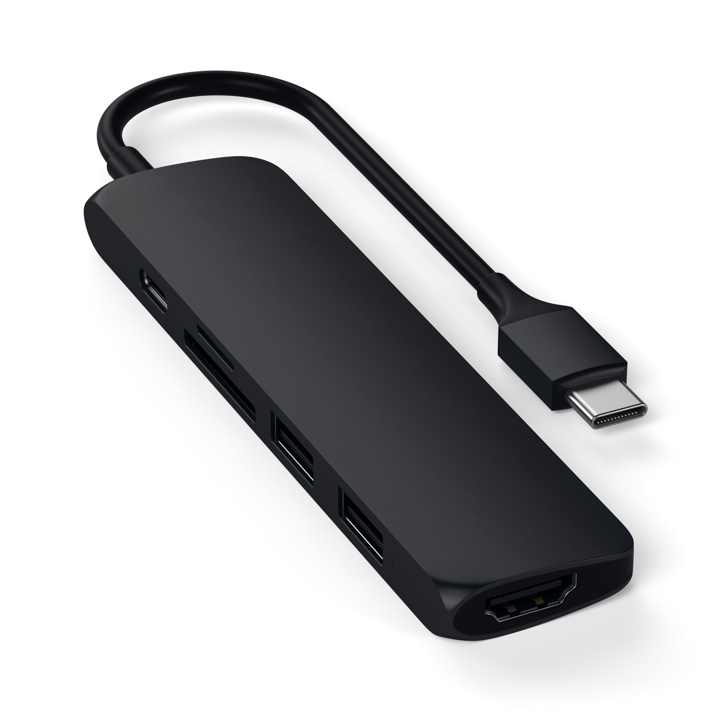 Satechi Slim USB-C Multiport Adapter (V2) Satechi took one of their customer favourite USB-C adapters and made it even better! Their latest Satechi Aluminium Multi-Port Adapter V2, has all the same peripherals that you loved on the previous multiport adap
