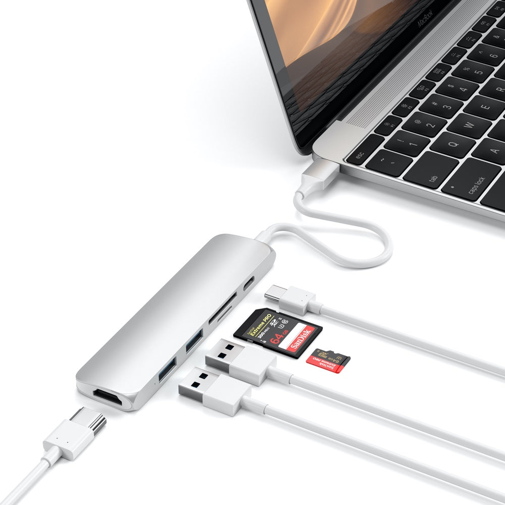 Satechi Slim USB-C Multiport Adapter (V2) Satechi took one of their customer favourite USB-C adapters and made it even better! Their latest Satechi Aluminium Multi-Port Adapter V2, has all the same peripherals that you loved on the previous multiport adap