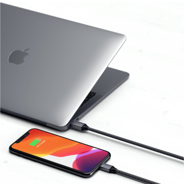 Satechi USB-C to Lightning Charging Cable 1.8 m Introducing the Satechi USB-C to Lightning Charging Cable featuring MFi certification, extended cord length, and elegant braided design to power your Apple iOS devices with ease. Activate fast charging capab