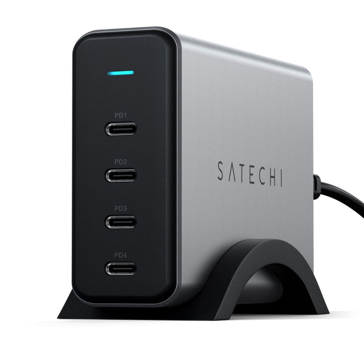 Satechi 165W USB-C 4-Port PD GaN Charger Take your desktop charging to the next level with the Satechi 165W USB-C 4-Port PD GaN Charger, featuring Gallium Nitride (GaN) technology, replacing previous silicon-based semiconductors, to provide faster chargin