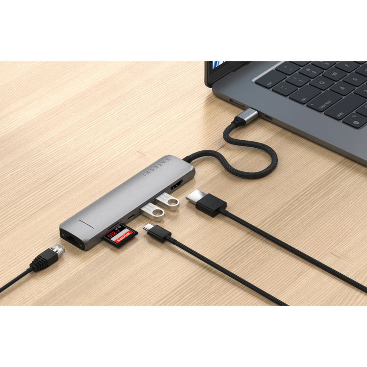 Satechi 7-in-1 USB-C Slim Multi-Port Adapter with Ethernet Space Grey
