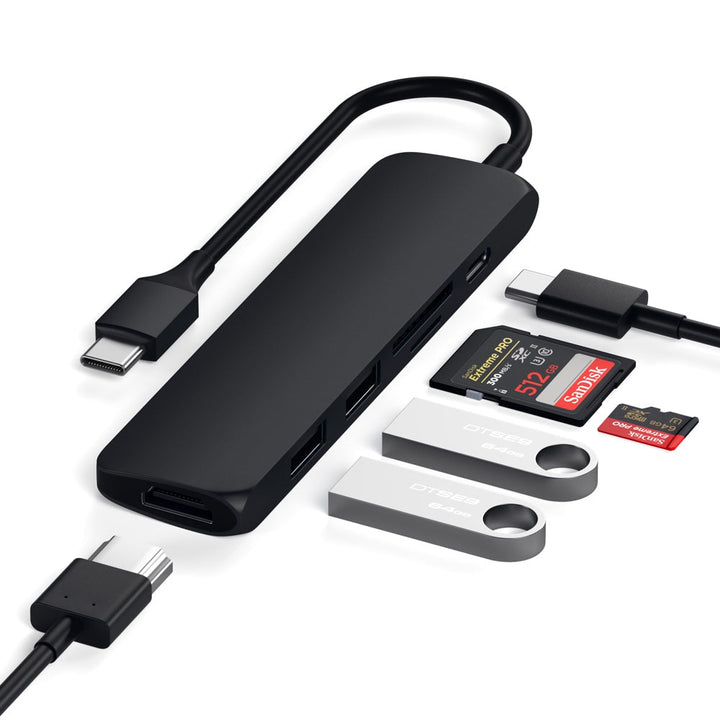 Satechi Slim USB-C Multiport Adapter (V2) Satechi took one of their customer favourite USB-C adapters and made it even better! Their latest Satechi Aluminium Multi-Port Adapter V2, has all the same peripherals that you loved on the previous multiport adap