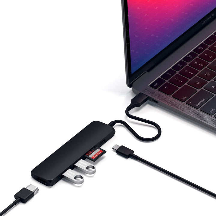 Satechi Slim USB-C Multiport Adapter (V2) Satechi took one of their customer favourite USB-C adapters and made it even better! Their latest Satechi Aluminium Multi-Port Adapter V2, has all the same peripherals that you loved on the previous multiport adap
