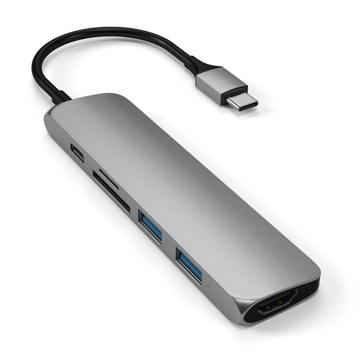 Satechi Slim USB-C Multiport Adapter (V2) Satechi took one of their customer favourite USB-C adapters and made it even better! Their latest Satechi Aluminium Multi-Port Adapter V2, has all the same peripherals that you loved on the previous multiport adap