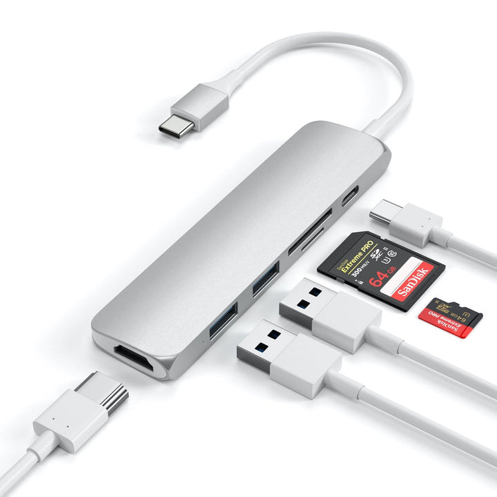 Satechi Slim USB-C Multiport Adapter (V2) Satechi took one of their customer favourite USB-C adapters and made it even better! Their latest Satechi Aluminium Multi-Port Adapter V2, has all the same peripherals that you loved on the previous multiport adap