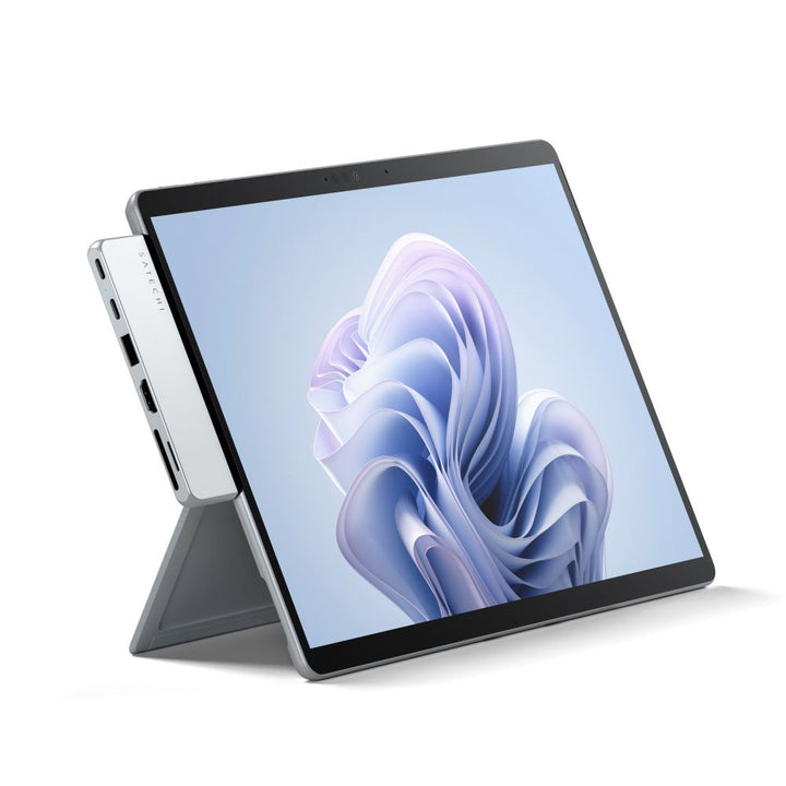 Satechi Dual USB-C Hub for Surface Pro 9 (Platinum) Satechi’s Dual USB-C Hub is tailor-made for the Surface Pro 9, transforming it into a full workstation packed with extra power and performance. It complements the premium features of the Surface Pro 9, p