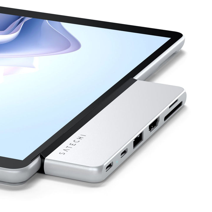 Satechi Dual USB-C Hub for Surface Pro 9 (Platinum) Satechi’s Dual USB-C Hub is tailor-made for the Surface Pro 9, transforming it into a full workstation packed with extra power and performance. It complements the premium features of the Surface Pro 9, p