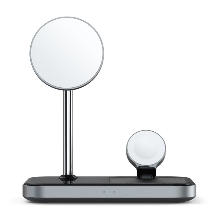 Satechi Magnetic 3-in-1 Wireless Charging Stand Keep all your devices charged and organised in one place with the Satechi 3-in-1 Magnetic Wireless Charging Stand. Featuring wireless charging support for all your Apple devices to quickly power your iPhone,