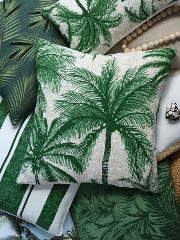 Palmy Oasis 55x55 - 100% Cotton Printed Decor Discover the Palmy Oasis 55x55, made from 100% cotton with a stylish printed design and knife edge finish.