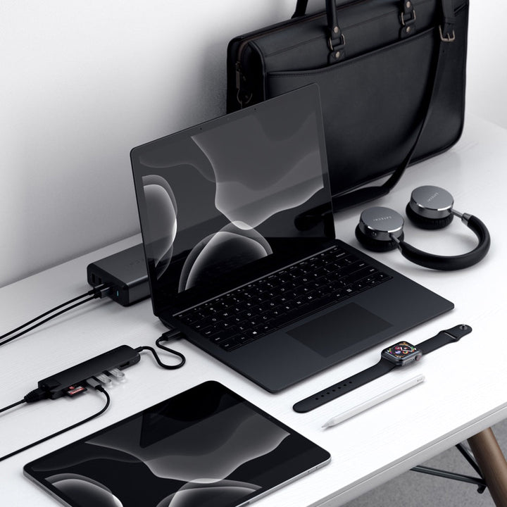 Satechi USB-C Slim Multiport with Ethernet Adapter (V3) Take your workspace on-the-go with the ultra-portable Satechi USB-C Slim Multiport with Ethernet Adapter. Featuring Gigabit Ethernet, 4K HDMI (60Hz), USB-C PD charging, two USB-A 3.0 ports, and micro