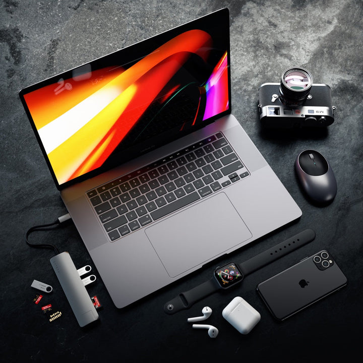 Satechi USB-C Slim Multiport with Ethernet Adapter (V3) Take your workspace on-the-go with the ultra-portable Satechi USB-C Slim Multiport with Ethernet Adapter. Featuring Gigabit Ethernet, 4K HDMI (60Hz), USB-C PD charging, two USB-A 3.0 ports, and micro