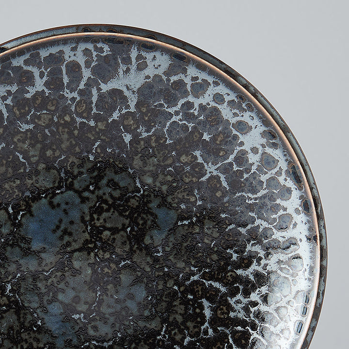 Tapas Plate, 17 cm, Minoyaki Porcelain, Black Pearl Gloss & Matte Glaze, Cyan Accents 2