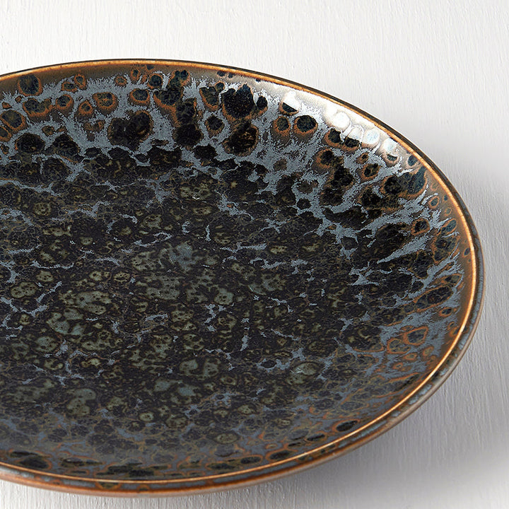 Tapas Plate, 17 cm, Minoyaki Porcelain, Black Pearl Gloss & Matte Glaze, Cyan Accents 3